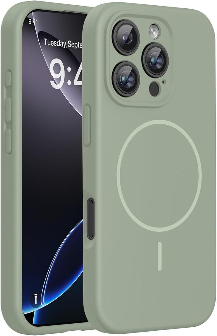 Miracase Magnetic for iPhone 16 Pro Max Case, [Soft Anti-Scratch Microfiber Lining], Compatible with MagSafe, Liquid Silicone Case Shockproof Drop Protection Phone Case for 16 ProMax,Patina Green