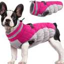 FUAMEY Dog Coat, Medium, Pink, Faux Fur - Waterproof, Windproof, Reflective Cold Weather Coat with Built-in Harness, Fits Dogs 11 lbs and Up (M(chest:21in), Rose Red)