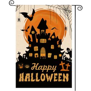 4 x Halloween Garden Flag Halloween Yard Outdoor Decoration 12 x 18 Inch Double Sided Washable Polyester (Bats Castle)