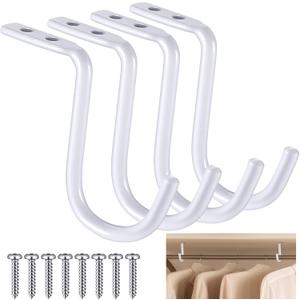 Gisafai 4 Pcs Closet Rod Center Supports 1-1/2 Inch Heavy Duty Metal Wall Mount Brackets for Shelf Closet Rod Clothes Storage(White)