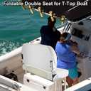 Double Boat Folding Seat,Waterproof Low-Back Boat Seat for T-Top, Fishing Bass Boat, (White and Beige)