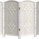 Red Lantern 3 ft. Short Diamond Weave Fiber Folding Screen - White - 4 Panel