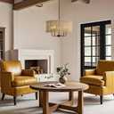 17.7" Rattan Chandelier, 5-Light Boho Black Pendant Light