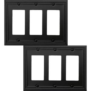 OKAWYC Triple Decorator Light Switch Cover Belaire Beaded Metal Wall Plate, 2-Pack Black 3 Gang Triple Rocker, for Receptacle Dimmer Switch GFCI Outlet Decorative Wallplate, Durable