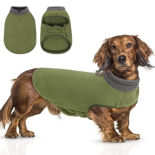 Queenmore Dog Sweater,Soft Fleece Vest Pullover Dogs Jacket with Elastic Stretchable,Warm Winter Dog Coats Cold Weather Doggy Dachshund Sweaters for Small Dogs Cats Boy or Girl (Green, M)