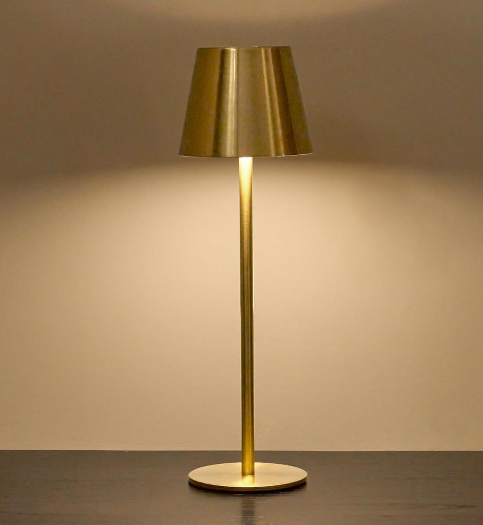 Cordless Table Lamp, Portable Battery Operated Lamp with 3 Color Temps and Stepless Dimming, Rechargeable Table Lamp for Dinner, Desk, Cafe, Outdoor (Brushed Gold) (1 Pack)