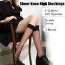 Yolev 4 Pairs Sheer Knee High Stockings for Womenblack Nylon Knee High Socks with Reinforced Toe (One Size)