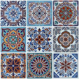 LONGKING Peel and Stick Backsplash Tile Stickers, Colorful Talavera Mexican Tile, Stick on Wall Tiles (10 Sheets) (Aquamarine Blue)