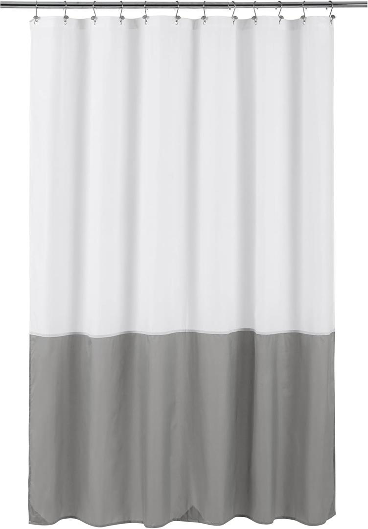 ALYVIA SPRING Waterproof Fabric Shower Curtain Liner - Soft & Light-Weight Cloth Shower Liner, 3 Bottom Magnets, Hotel Quality & Machine Washable - Standard Size 72x72, White and Grey