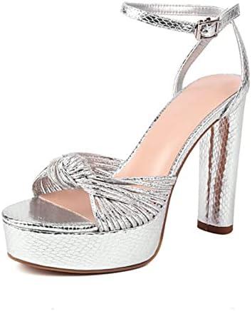 Goolita Bow Metallic Platform Heels for Women Chunky Buckle Ankle Strap Heeled Sandals Sexy Snakeskin Comfortable Party Bridal Shoes 42