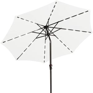 JEAREY 9FT Outdoor Patio Umbrella with Solar Lights, LED Lighted Pool Umbrella with Tilt and Crank, Outdoor Table Umbrellas for Deck, Yard & Market (Cream White)