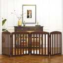SPIRICH 96" Extra Wide 28" Tall Dog Gate Indoor, Dog Gates for Doorways, Stairs, The House, Wooden Freestanding Foldable Pet Gate, Step Over Puppy Gate, 4 Panels, Brown