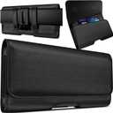 PiTau Holster for iPhone 17, 17 Pro, 16, 16 Pro, 15, 15 Pro, 14, 14 Pro, 13, 13 Pro, 12, 12 Pro, 11, Xs, 11 Pro, X, XR, Cell Phone Belt Holder Case with Clip, ID Credit Card Slot Pouch Cover, Black (Small)