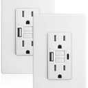 SURAIELEC 15 Amp GFCI Outlet with USB-C & USB-A Ports, Self-Test GFCI Electrical Outlet Combination with USB, Tamper-Resistant GFCI USB Outlet, Screwless Wall Plate Included, ETL Listed, White,2-Pack