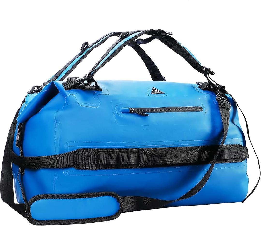 Haimont Large Waterproof Duffel Backpack Roll-Top Heavy Duty Dry Duffle Bag for Boating, Travel, Motorcycle, Kayaking, Camping, 60L (Blue)