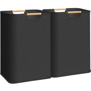 STORAGE MANIAC 2-Pack Large Laundry Hamper, 80L (21.1 Gal) Collapsible Laundry Basket with Bamboo Handles, Freestanding Waterproof Clothes Hamper for Laundry Room, Bedroom, Dorm, Towels, Toys, Black