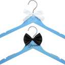 2 Pcs Blue Wedding Bride Hanger Bride and Groom Wooden Dress Hanger Set with Bow Tie for Tuxedo Suit Wedding Gift Bridal Party Shower