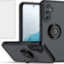 Phone Case for Samsung Galaxy S24/S25 5G Translucent Matte with Tempered Glass Screen Protector Finger Ring Rotating Stand Magnetic Car Mount Cover S 24 24S 25 25S G5 SM-S931U Women Men Black