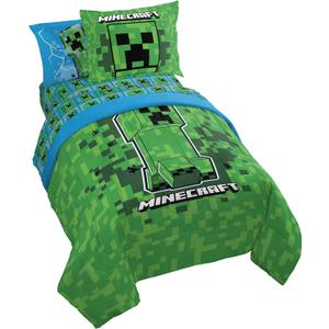 Jay Franco Kids Comforter Set Includes Sheets and Pillow Covers - Soft and Cozy Bed Set for Stylish Room Decor, Green - Minecraft Creeper, 7 Piece Full Size Bedding