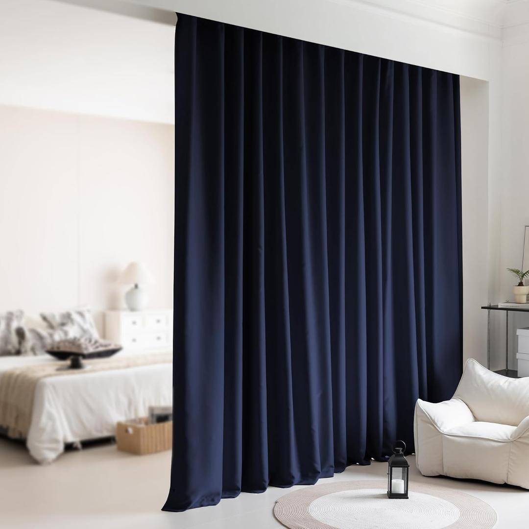 Extra Wide Room Divider Curtains, Blackout Ceiling Theater Curtains with Hook, Floor Theater Curtains for Living Room(1Panel, Navy, W8.3ft x H9ft) Extra Wide Room Divider Curtains, Blackout Ceiling Theater Curtains with Hook, Floor Theater Curtains for Living Room(1Panel, Navy, W8.3ft x H9ft)
