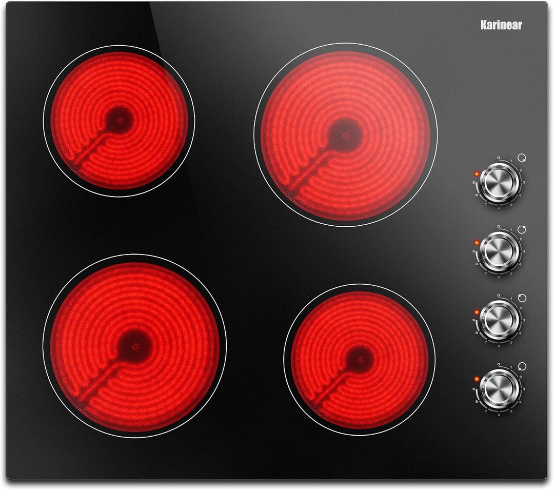 Karinear 24 Inch Electric Cooktop 4 Burners Electric Stove, Knob Control