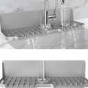 17 x 5.5 Silicone Faucet Handle Drip Catcher Tray Mat, Silicone Faucet Mat Dish Soap Sponge Holder for Kitchen Sink, Drying Mat for Kitchen Counter Bathroom Kitchen Sink Splash Guard - Grey