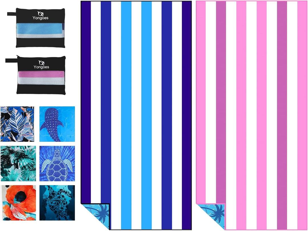 Yongoes 2 Pack Microfiber Lightweight Thin Beach Towel Sand Free Quick Dry Super Absorbent Large Towels for Swimming Pool Yoga Gym Travel Vacation Beach Accessories Essentials Stripes