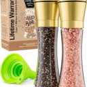 Home EC Original Gold Salt and Pepper Grinder Set of 2 - Adjustable Ceramic Grinder - Tall Glass Salt and Pepper Shakers With Funnel and Ebook - Kitchen Spice Mill - Gold Kitchen Accessories