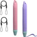 Kids Stylus Pens for Touch Screens with Tethers, Meeaja Anti-Rolling Tablet Stylus 2 Pack for Kids, Compatible with All Touch Screen Devices, iPad and Android Devices (Pink+Purple)