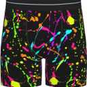Glow In Dark Splatter Neon Men'S Boxer Briefs Soft Stretch Underwear Fashion Briefs For Men Teens (Large, Black)