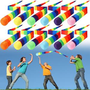 Leyndo 12 Pcs Throw and Catch Balls with Rainbow Tail, Soft Sports Play Comet Balls Playground Toys Bulk for Kids Adults Games and Activities Fun Throwing School (Classic, 35.43 Inches)