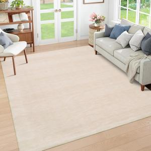 3'x5' Washable Bedroom Rug Indoor Solid Color Rug Non-Slip Dining Room Throw Carpet Modern Contemporary Area Rug for Living Room Bedroom Kitchen Nursery, 3' x 5' Ivory Beige