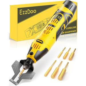 Electric Cordless Chainsaw Sharpener Kit - Portable 12V Chain Saw Sharpener Tool with 6 Titanium-Coated Diamond Bits(Wheels) & Angle Guide - Easy to Use for All Chainsaw Chains.