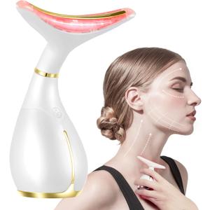 Ms.W 3-in-1 Beauty Massager for Face and Neck, Facial Massager with Heat, Vibration and Led, Electric Face Massager for Skin Improve, Smooth, Firm