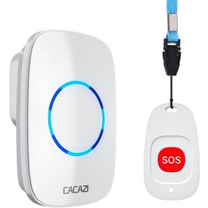 Caregiver Pagers Wireless Call Button for Elderly Patient Personal in Home Life Alert System for Seniors Range 260ft/80Menter,60 Ringtones (1SOS Button+1 Receiver)