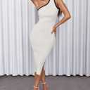 ZESICA Women's 2026 Summer Sleeveless Knit Bodycon Midi Dress One Shoulder Beach Vacation Sweater Dresses (L)