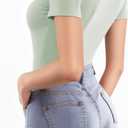 MANGOPOP Women's Square Neck Top Double Lined Short Sleeve Long Sleeve T Shirt Fitted Seamless Tee (Green, XXL)