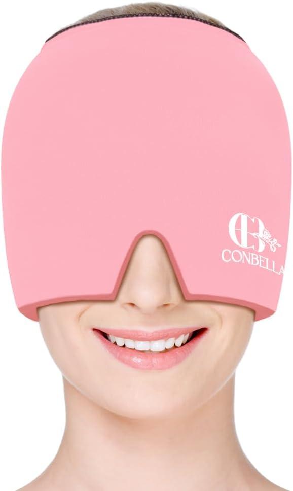 Migraine Relief Cap, Soothing Headache Ice Face Mask Products, Hot and Cold Therapy, Migraine Headache Relief Cap for Migraine, Sinus, Puffy Eyes, Tension, Stress, and Hangover(Pink)