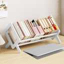 Wood Tilting Bookcase in Living Room/Home/Office, Desktop Book Shelf Organizer Bookshelves Storage Rack for CDs/Magazine/Books Display (White, 19.68"-L)