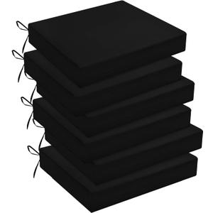 downluxe Outdoor Chair Cushions Set of 6 for Patio Furniture, Water-Resistant Square Corner Patio Chair Cushions with Ties, High Density Foam Outdoor Seat Cushion, 18.5" X 16" X 3", Black