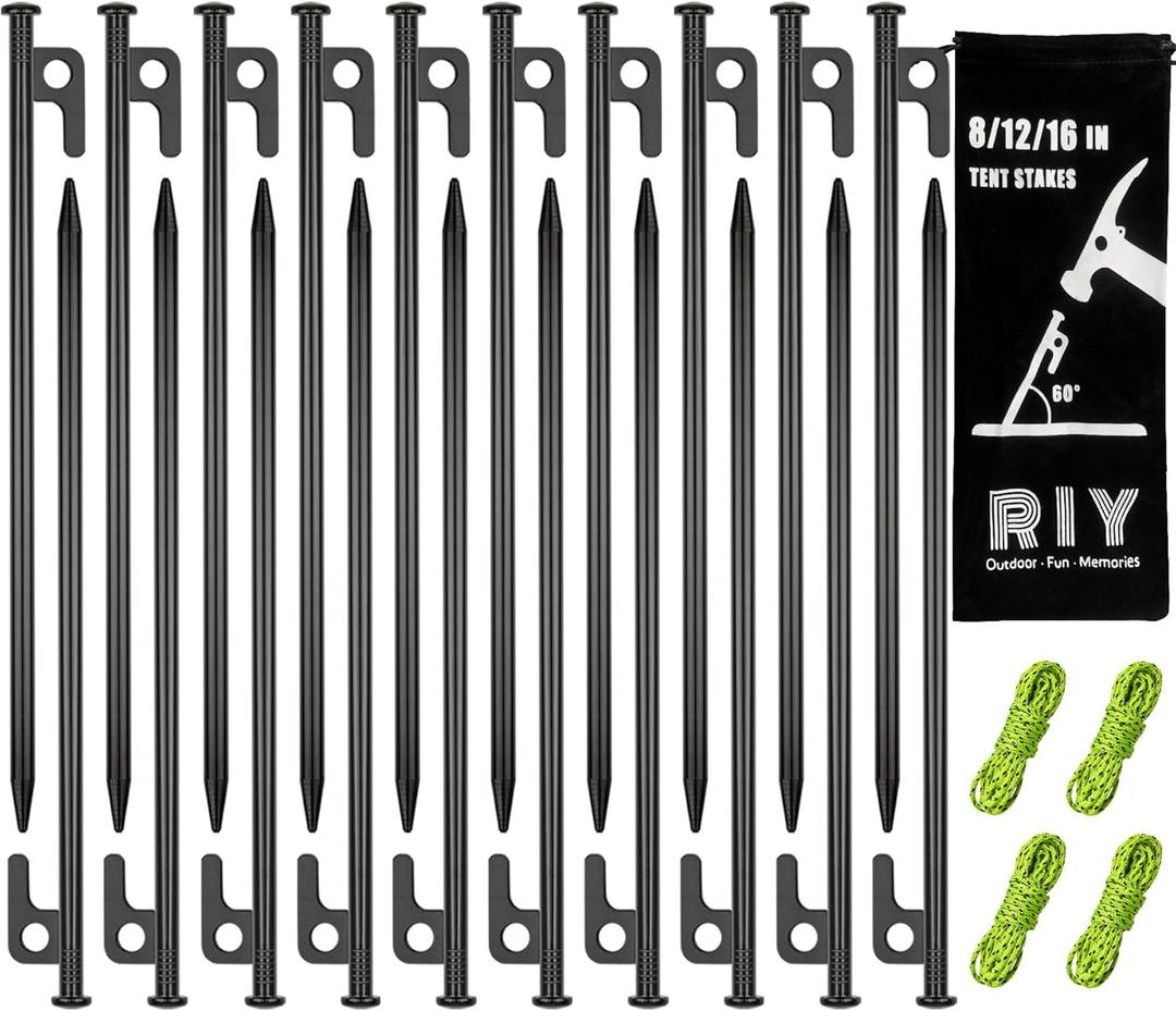 20 Pack 12 inch Tent Stakes Heavy Duty Metal Tent Pegs for Camping Steel Tent Pegs Unbreakable and Inflexible