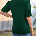 Womens Puff Short Sleeve Tops Summer V Neck Ruffle Collar T Shirt Business Casual Blouse Loose Casual Tshirts (Green, M)
