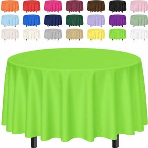 SietDESEO 3 Pack Lime Green Tablecloth Round 84 x 84 Plastic Table Cover Waterproof Lime Green Table Cloth Disposable for Wedding Birthday Baby Shower Party Picnic Circle Tablecloth