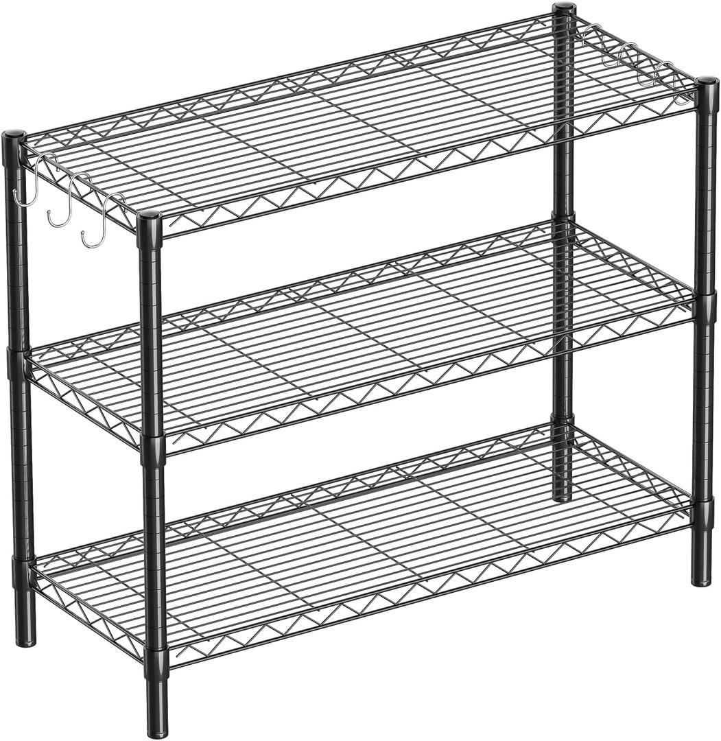 3-Shelf Adjustable Metal Shelf Wire Shelving Unit Storage Rack Display Shelf for Office,Kitchen,Bedroom,Bathroom,Laundry,Pantry Basement,Garage, (Black,36" L x 14" W x 30" H)
