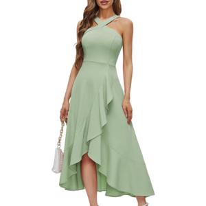 Bbonlinedress Halter Cocktail Women Dresses Prom Formal Wedding Bridesmaid Dress Ruffled Maxi Hi-Lo Evening Party 2025 Dress (3X-Large, Light Green)