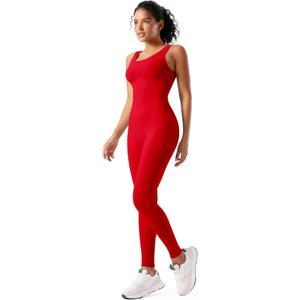 Women Rompers Jumpsuits Leotards Bodysuit One Piece Tank Top Outfit Tummy Control Workout Jumpers Body Suits (Large, Red)
