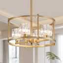 Majhoiw Modern Gold Chandeliers for Dining Room Over Table, Farmhouse Pendant Lighting Fixtures Drum Chandelier 4-Light Round Ceiling Lights