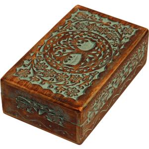 ETROVES Carved Wooden Box - Decorative Memory Storage Wood Case Single Compartment for Women and Men Jewelry - Vintage Trinket Box, 8 Inch, Turquoise (Tree of life.)