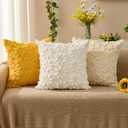 DFXSZ Spring Summer Pillow Covers 20x20 inch Set of 2 Farmhouse Decor Yellow Color Flower Heart Sunflower Soft Plush Faux Fur Jacquard Throw Pillows for Sofa Holiday Spring Home Decor PTK024C20