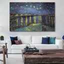 Vincent Van Gogh Canvas Wall Art - Starry Night Over The Rhone Painting, Framed Classic Artwork Picture Print for Home Decor - 32"x48"